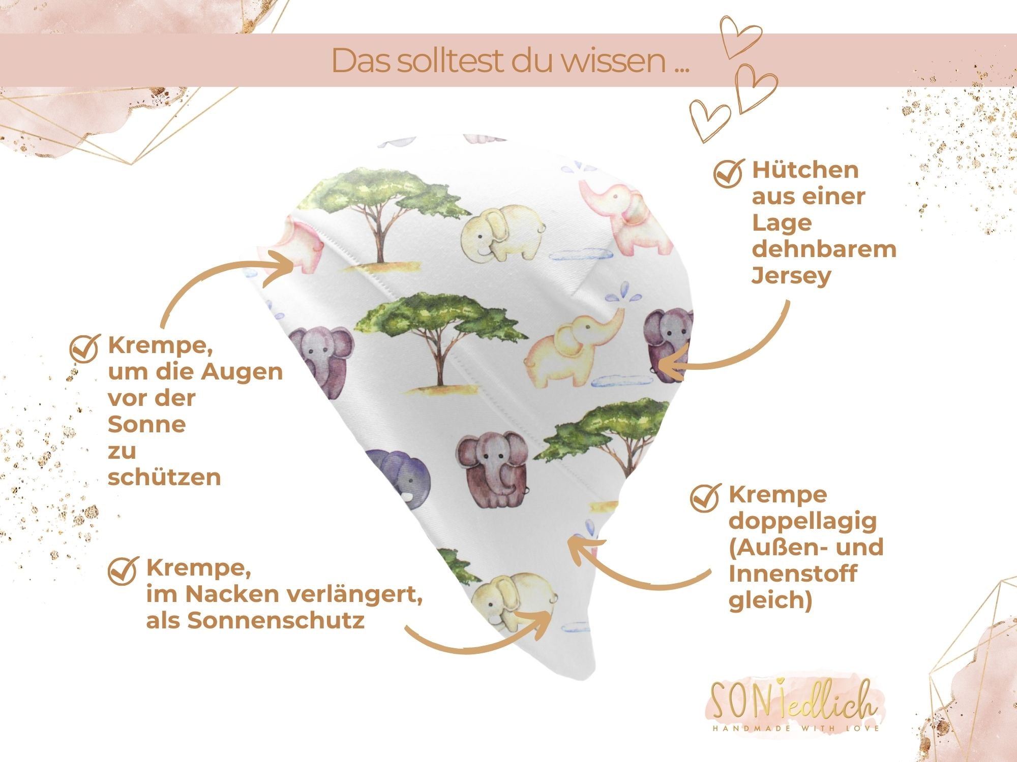 Sonnenhut für Babys und Kinder „Elefanten“ Details